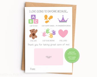 Daycare Thank You Gift Card Holder Printable Daycare Provider Card for Daycare Teacher Appreciation Card for Daycare Appreciation Gift Card