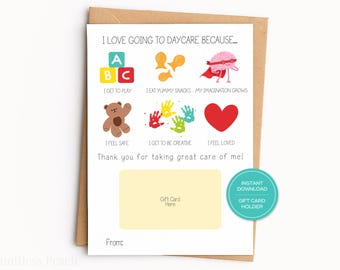 Tarjeta de agradecimiento para guardería, tarjeta imprimible para guardería, tarjeta de agradecimiento para maestra de guardería, tarjeta de regalo de agradecimiento para guardería