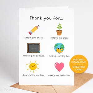 Carte de remerciement pour enseignant imprimable Carte de remerciement pour enseignant Carte de voeux pour enseignant du primaire Semaine de remerciement pour les enseignants