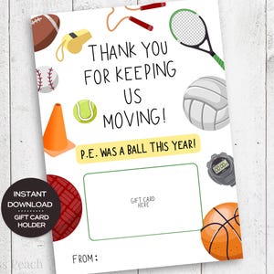 Porta carte regalo stampabile per insegnanti di educazione fisica, regalo di apprezzamento per insegnanti di educazione fisica, carta per insegnanti di ginnastica, regalo di fine anno scolastico per insegnanti di educazione fisica
