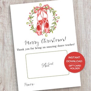Porte-cartes cadeau de Noël pour professeur de danse Carte de Noël imprimable pour professeur de danse pour professeur de ballet Cadeau de Noël pour professeur de danse Carte de Noël pour professeur de danse