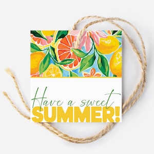 Have a Sweet Summer-tag, tag fruitmand afdrukbaar voor leraar, tag citrustraktatie, tag zomerfruitkoekje, tag zoete traktatie voor schoolpersoneel