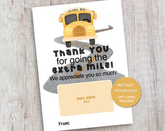 Bus Driver Gift Card Holder, Printable Appreciation Gift for School Bus Driver, End of the Year Gift, Christmas Gift for Bus Driver, 5 x 7