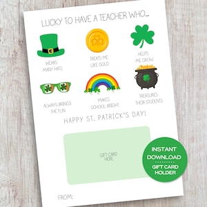 Porta carte regalo per insegnanti per il giorno di San Patrizio Porta carte regalo per insegnanti stampabile per il giorno di San Patrizio Biglietto per insegnante Regalo di apprezzamento per insegnanti Insegnante