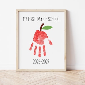 First Day of School Handprint Craft Printable 2025-2026 First Day Keepsake DIY Craft Activity Apple Handprint Memory Craft For First Day