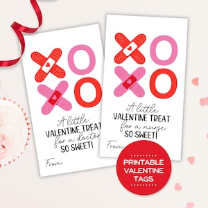 Nurse Valentine Tag Printable Doctor and Nurse Valentines for Hospital Staff Valentine Tags for School Nurse Valentine Treat Tag for Nurses