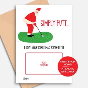 Portatarjetas de regalo de Navidad para golf Tarjeta de Navidad imprimible para amantes del golf Regalo de Navidad para entrenadores de golf Tarjeta de Navidad para golf Tarjeta de regalo de 5 x 7