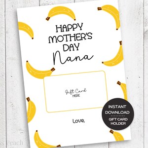 Porta tarjetas de regalo para el Día de la Madre de Nana, imprimible, regalo para abuela para el Día de la Madre, tarjeta para abuela, regalo para Nana, tarjeta con temática de plátano, regalo para Nana