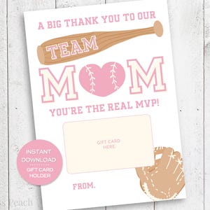 Porta tarjetas de regalo para mamá del equipo de sóftbol Tarjeta imprimible para mamá del equipo Regalo del equipo de sóftbol para mamá del equipo Regalo de fin de temporada Agradecimiento del equipo