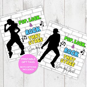 Etiqueta de regalo de baile imprimible, etiqueta de hip hop para competencia de baile, etiqueta de buena suerte para recital de baile, etiqueta de regalo de hip hop para equipo de baile, etiquetas para bolsas de regalos