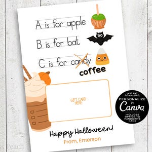 Halloween Gift Card Holder for Coffee Gift Card Holder Printable Halloween Teacher Gift for Elementary School Teacher Halloween Coffee Card