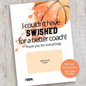 Porte-cartes cadeau pour entraîneur de basket-ball, cadeau de remerciement de fin de saison imprimable pour entraîneur, merci pour une belle saison, cadeau d'appréciation