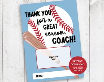 Baseball Coach Gift Card Holder Printable End of the Season Thank You Gift for Coach Group Gift from Team Thank You for a Great Season Card