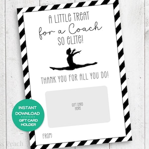 Gymnastiekcoach cadeaukaarthouder afdrukbare pdf, coach waardering cadeau van turnster of team, bedankgroepscadeau voor turncoaches