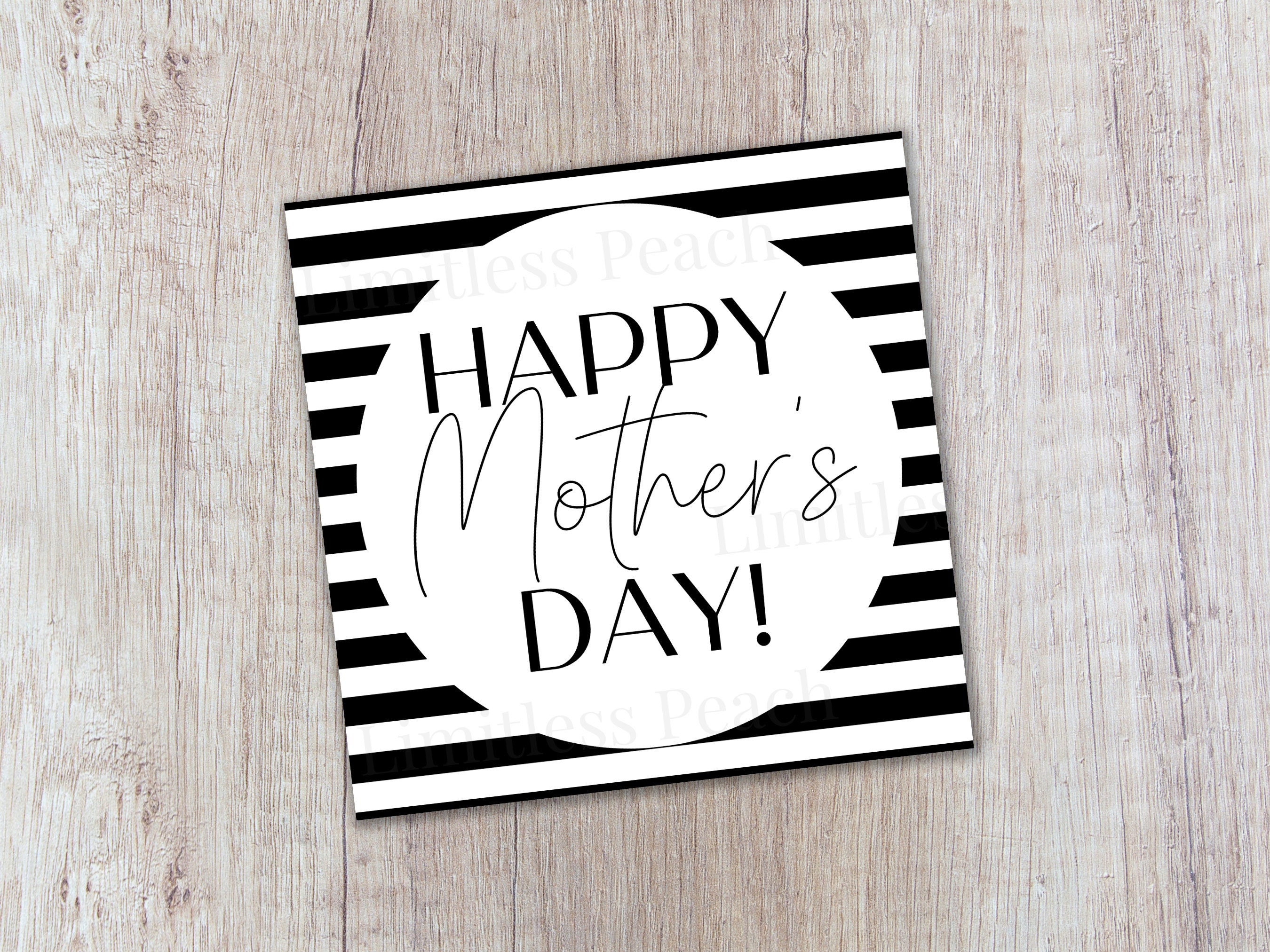 Happy Mother's Day Tag, Printable Black and White Gift Striped Tag for ...