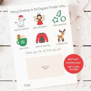 Daycare Provider Christmas Gift Card Holder Printable Christmas Daycare Card Thank You Gift for Daycare Teacher Gift Card Holder for Daycare