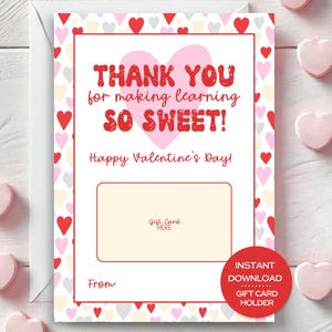 Portatarjetas de regalo de San Valentín para maestros Tarjeta de agradecimiento de San Valentín para proveedores de guarderías Tarjeta de San Valentín para maestros de música