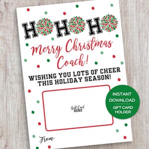 Cheer Coach Weihnachtsgeschenk Kartenhalter Printable Cheerleader Weihnachtskarte für Trainer Wertschätzung Geschenk für Weihnachten Cheer Coach Geschenkkarte