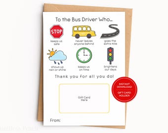 Bus Driver Gift Card Holder Printable School Bus Driver Appreciation Day Gift for Bus Driver, End of the Year Gift for Bus Driver