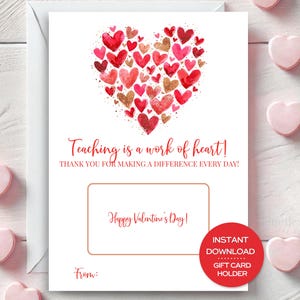 Das Lehren ist eine Herzensarbeit Valentinstag Lehrer Geschenk Kartenhalter Druckbare Valentinstag Lehrer Karte für Musiklehrer Valentinstag Karte
