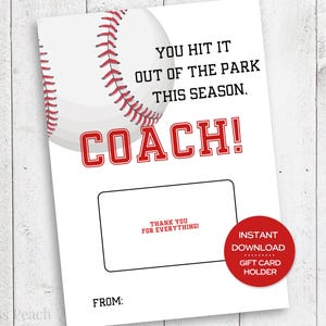 Porte-cartes cadeau entraîneur de baseball, carte imprimable pour entraîneur de baseball, cadeau de fin de saison pour entraîneur de baseball, cadeau d'appréciation de l'équipe