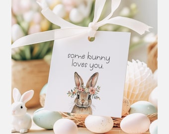 Some Bunny Loves You Osteranhänger, Printable Minimalist Bunny Tag für Ostern Geschenk, Frühlings Leckerli Anhänger, Ostern Keks Anhänger, Einfacher Oster Geschenkanhänger