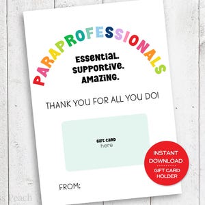 Porta carte regalo per paraprofessionisti, carta stampabile per paraprofessionisti, regalo di fine anno per paraeducatori, carta per assistenti di classe