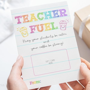 Porta tarjetas de café para maestros, tarjeta imprimible de cafetería, regalo para el primer día de clases de maestros de primaria, regalo de agradecimiento para maestros