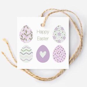 Etiqueta de Feliz Pascua para imprimir, etiqueta de canasta de Pascua para golosinas de Pascua, etiqueta de regalo de Pascua morada y verde para vecinos y amigos, etiqueta de Pascua