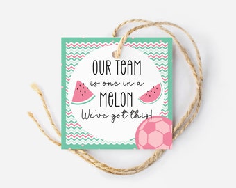 Soccer Game Team Treat Gift Tag, Printable Watermelon Candy Tag for Soccer Tournament, One in a Melon, Championship Good Luck Favor Tag