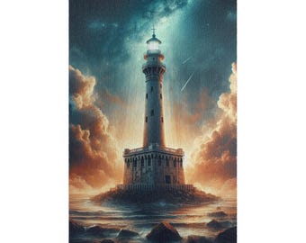 Lighthouse at Sea Puzzle 1014 Piece Lighthouse Jigsaw Puzzle, Ocean Storm Scene