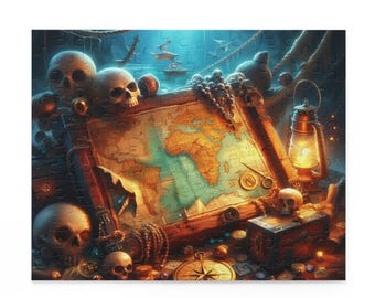 120 Piece Pirate Treasure Map Puzzle, Adventure Challenges for Families, Skull Theme Jigsaw, Fun Gift for Kids, Home Decor