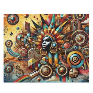 Vibrant Art Puzzle 500-Piece, Geometric Design, Meditation Gift, Art Enthusiast, Mindfulness Activity, Home Décor, Afrocentric