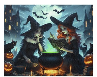 500 Teile mystisches Halloween-Puzzle, Hexen-Themen-Puzzle-Spaß, Herbst-Dekor, Familienspiele-Nacht, einzigartiges Geschenk für jedes Alter
