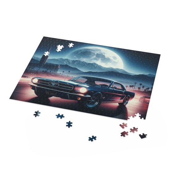 Vintage Mustang Puzzle 500-piece Jigsaw, Retro Car Art, Night