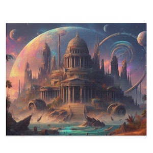 Mystical Cityscape Puzzle, 500 pieces Fantasy Art Puzzle, Science Fiction Puzzle, Collectible Jigsaw, Home Decor, Gift for Puzzle Lovers