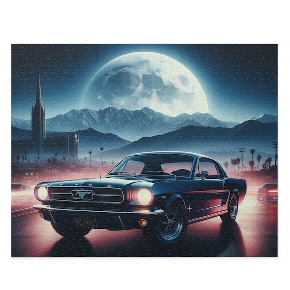 Vintage Mustang Puzzle 500-piece Jigsaw, Retro Car Art, Night