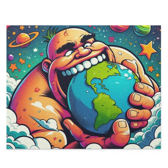 500 Piece Cartoon Giant Eating Earth Puzzle - Etsy