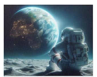 Astronaut Earth Puzzle, Space Enthusiast Gift, 500 Piece Jigsaw, Educational Activity, Home Decor