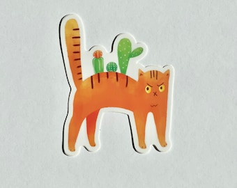 Cat Cactus Laminated Sticker - Sassy Waterproof Vinyl Decal