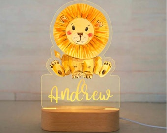 Personalised Lion Night Light Custom Name Acrylic Lamp For Baby Kids Bedroom Home Decoration Birthday Gift