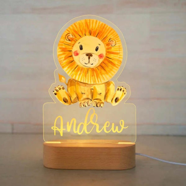 Veilleuse Lion personnalisée nom personnalisé lampe acrylique pour bébé chambre d'enfants décoration de la maison cadeau d'anniversaire