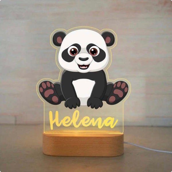 Luz de noche de Panda personalizada, lámpara acrílica con nombre personalizado para bebés, niños, dormitorio, decoración del hogar, regalo de cumpleaños