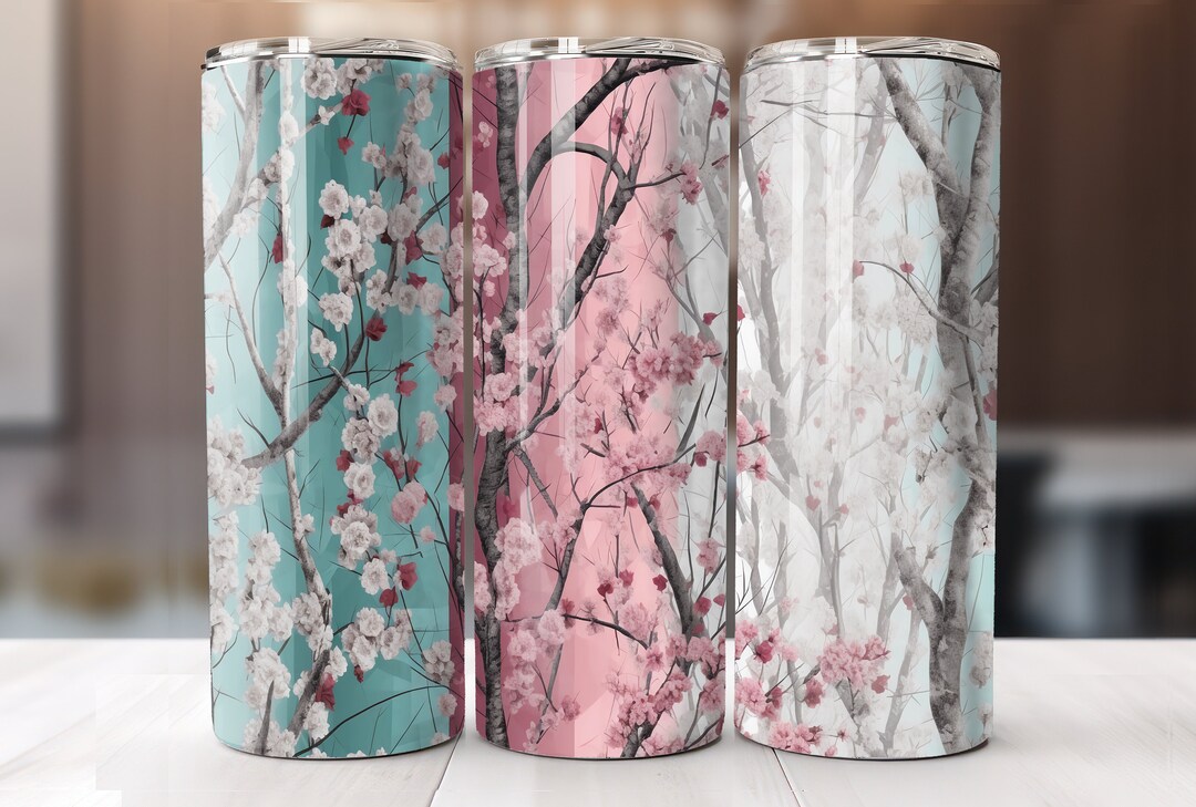 Tri Color Birch Tree/cherry Blossom Tumbler Wrap Instant - Etsy