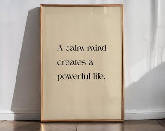 Impresión con frase "Mente tranquila": Póster de salud mental, arte mural de mindfulness (descarga digital)