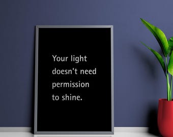 Lámina artística con frase "Brilla intensamente": Póster de afirmación de amor propio, decoración de pared para inspirar confianza (descarga digital)