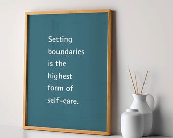 Impresión con cita sobre límites: Arte mural de autocuidado, póster de salud mental y amor propio (descarga digital)
