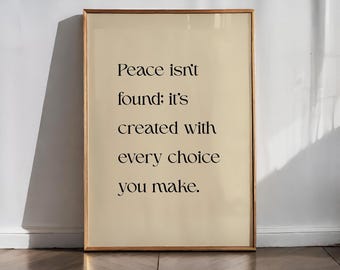 Lámina artística con cita de paz: Decoración de pared sobre salud mental, póster de mindfulness (descarga digital)