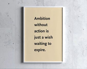 Póster imprimible con frase "Ambición" (Exito y esfuerzo), descarga digital motivacional.