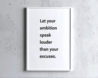 Póster con frase "Ambición": Impresión de pared para el éxito, descarga digital motivacional